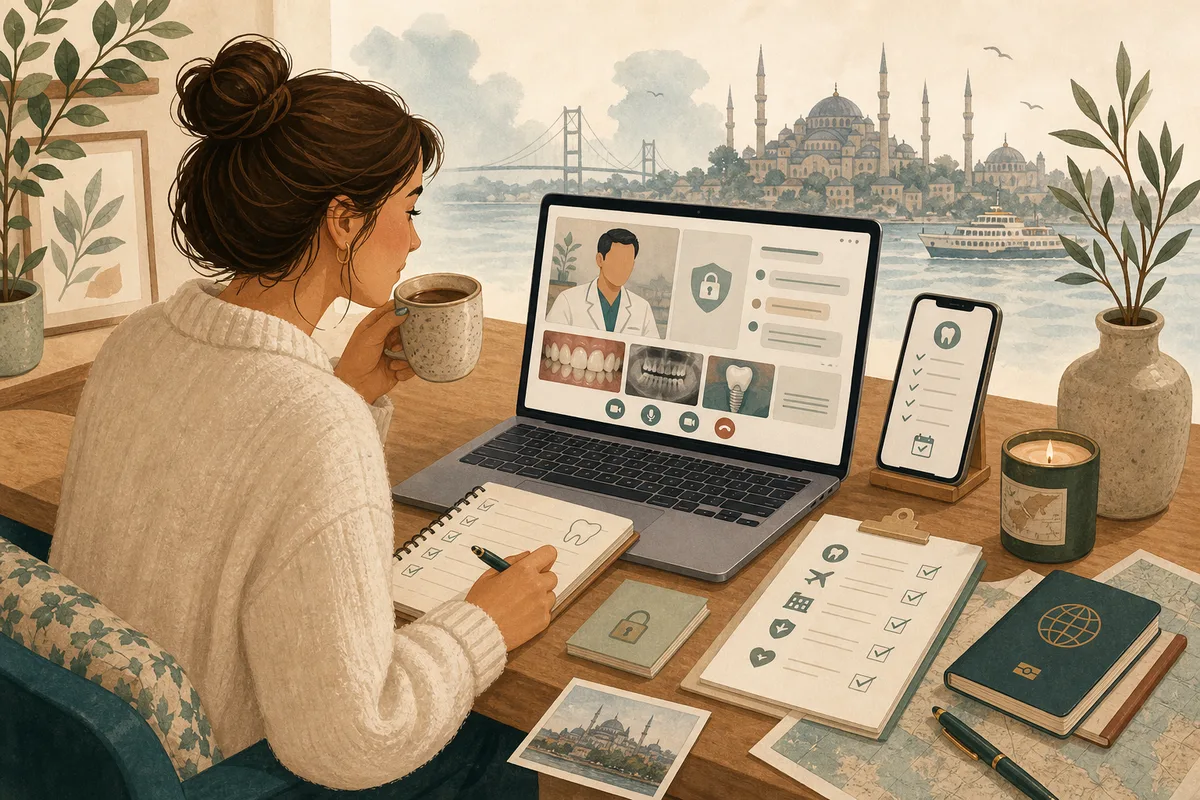 Illustration of an online dental consultation planning process for Turkey.
